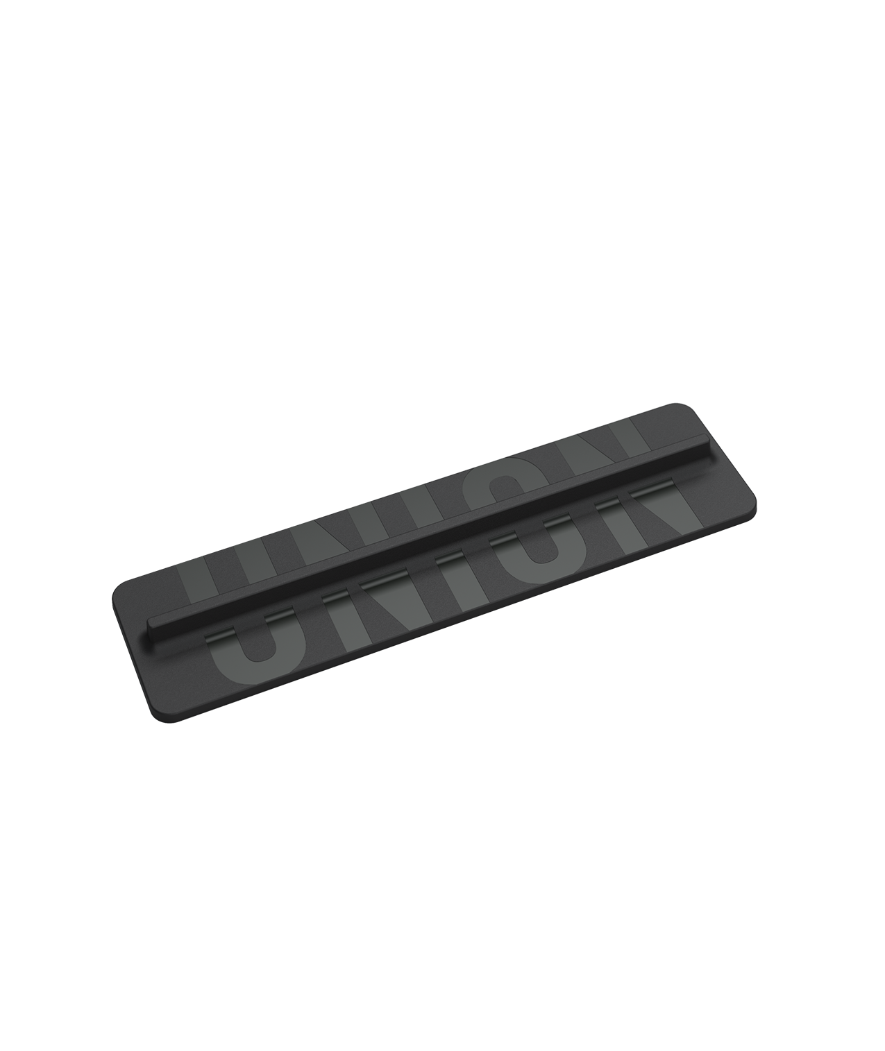 black plastic boot scraper style stomp pad with grey union writing across the length of it.
