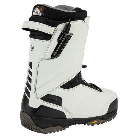 nitro venture pro tls snowboard boots in ice white with nicotine brown highlights.