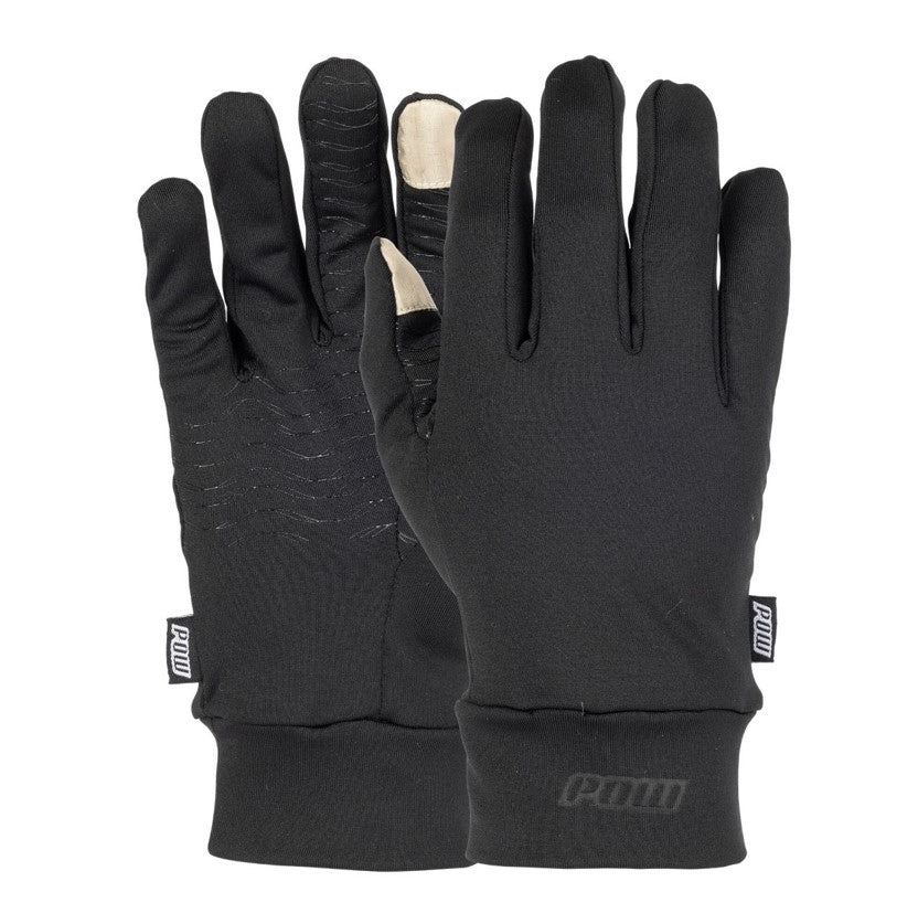 Pair of black gloves with brand logo on a white background