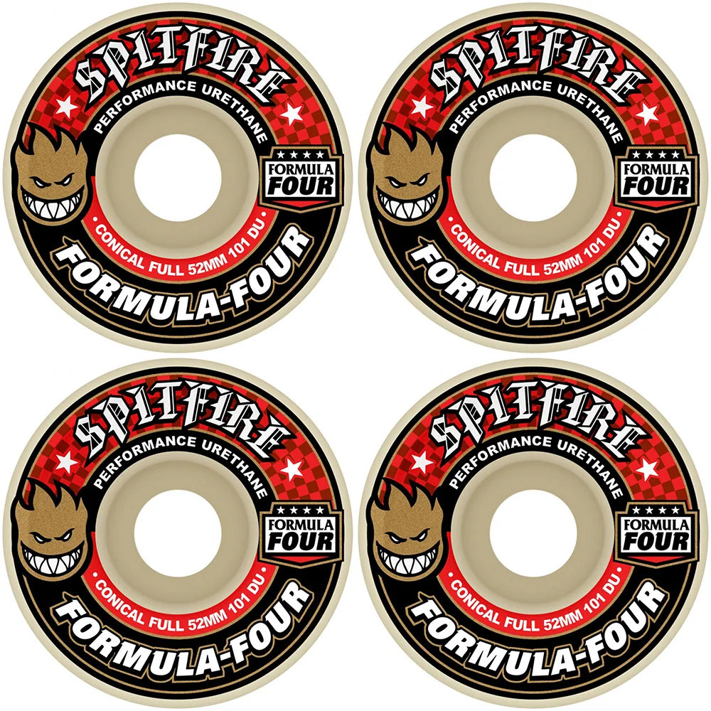 Spitfire F4 101Du Conical Full Skateboard Wheels - 53mm - Red Print