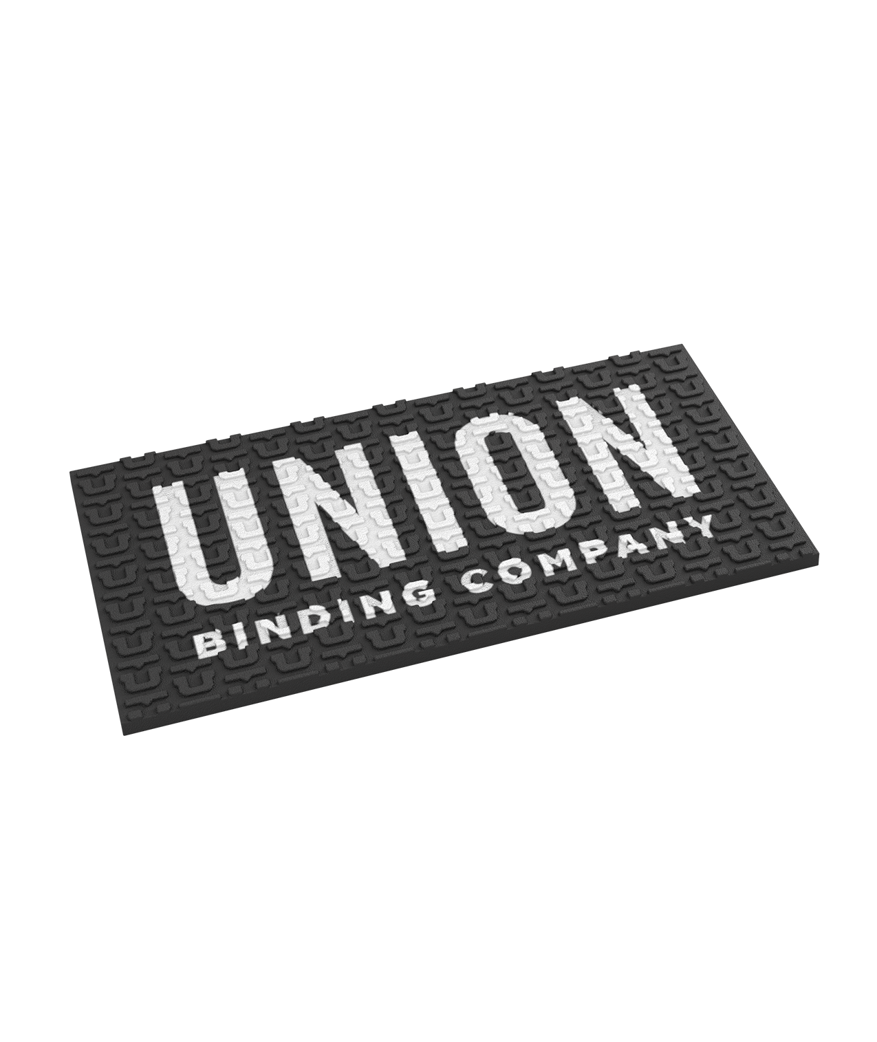 square rubber union stomp pad.black with union writing across the face in white