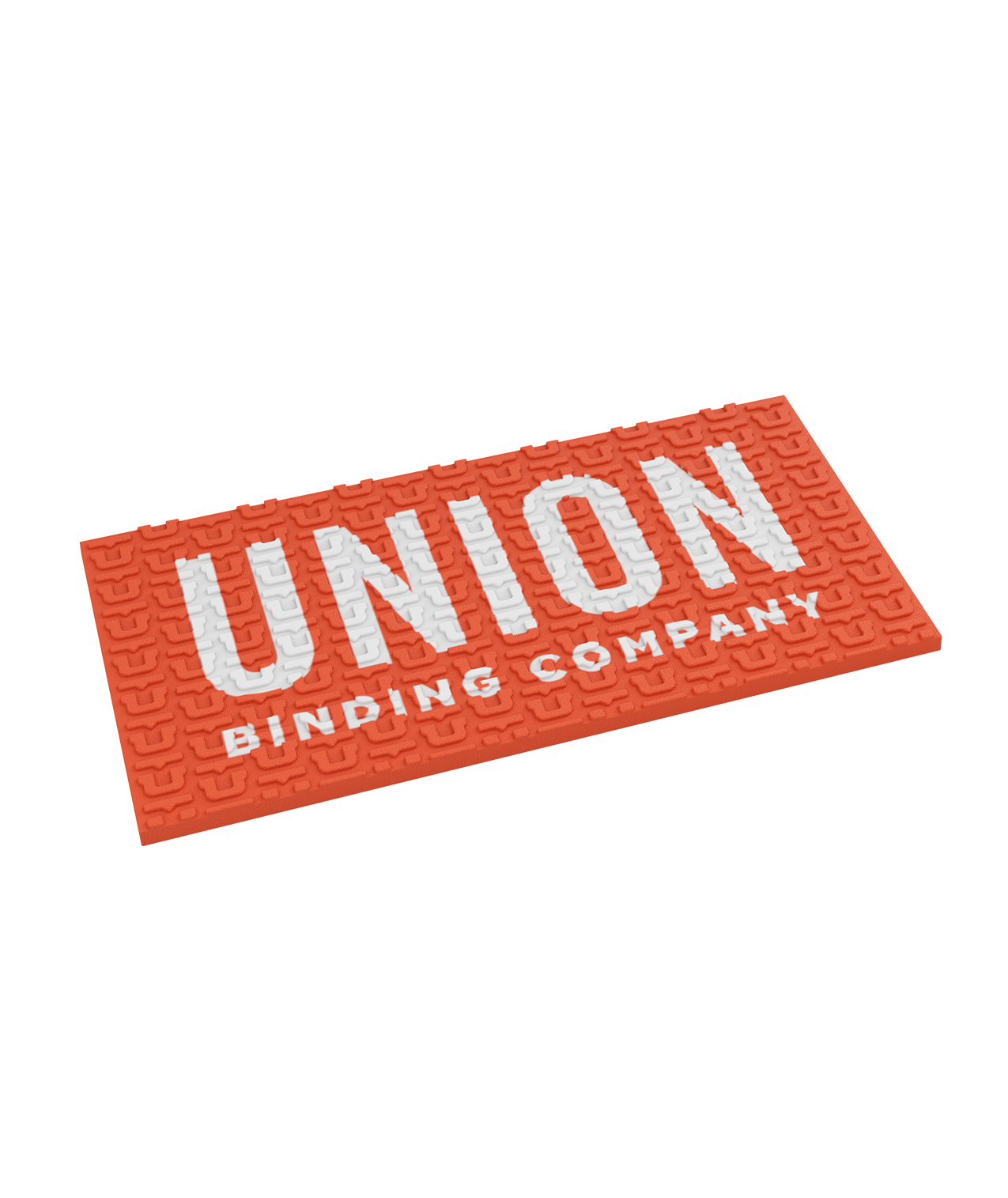 square rubber union stomp pad. orange with union writing across the face in white