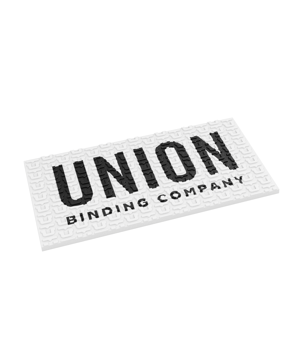 square rubber union stomp pad. white with union writing across the face in black