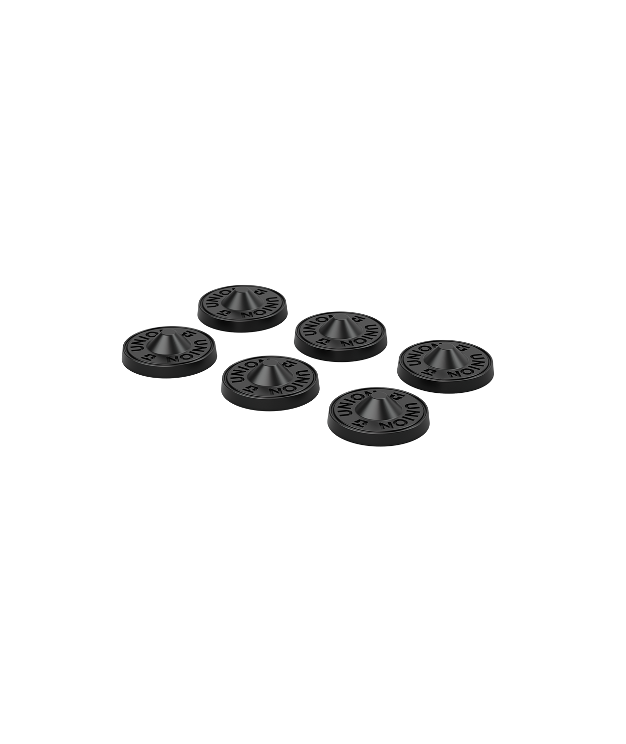 union stomp pad in the form of six little spiked studs in black with union logos circling them