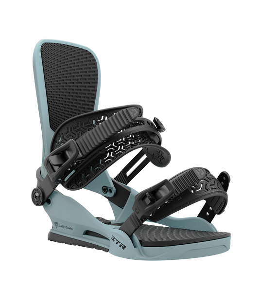 Union str 24/25 model snowboard bindings, matt tie-dye with black adjustable straps. black union str logos 