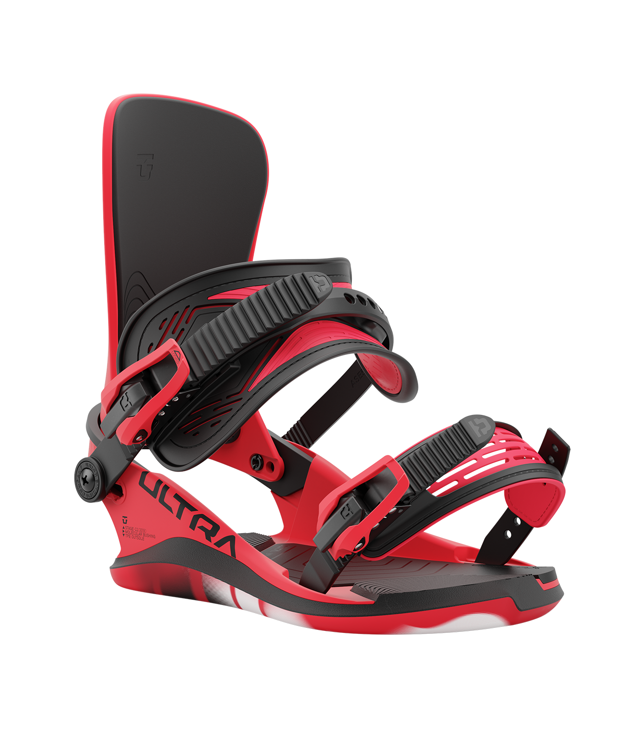 Union ultra 24/25 model snowboard bindings, matt hot red with black adjustable straps. black union ultra logos