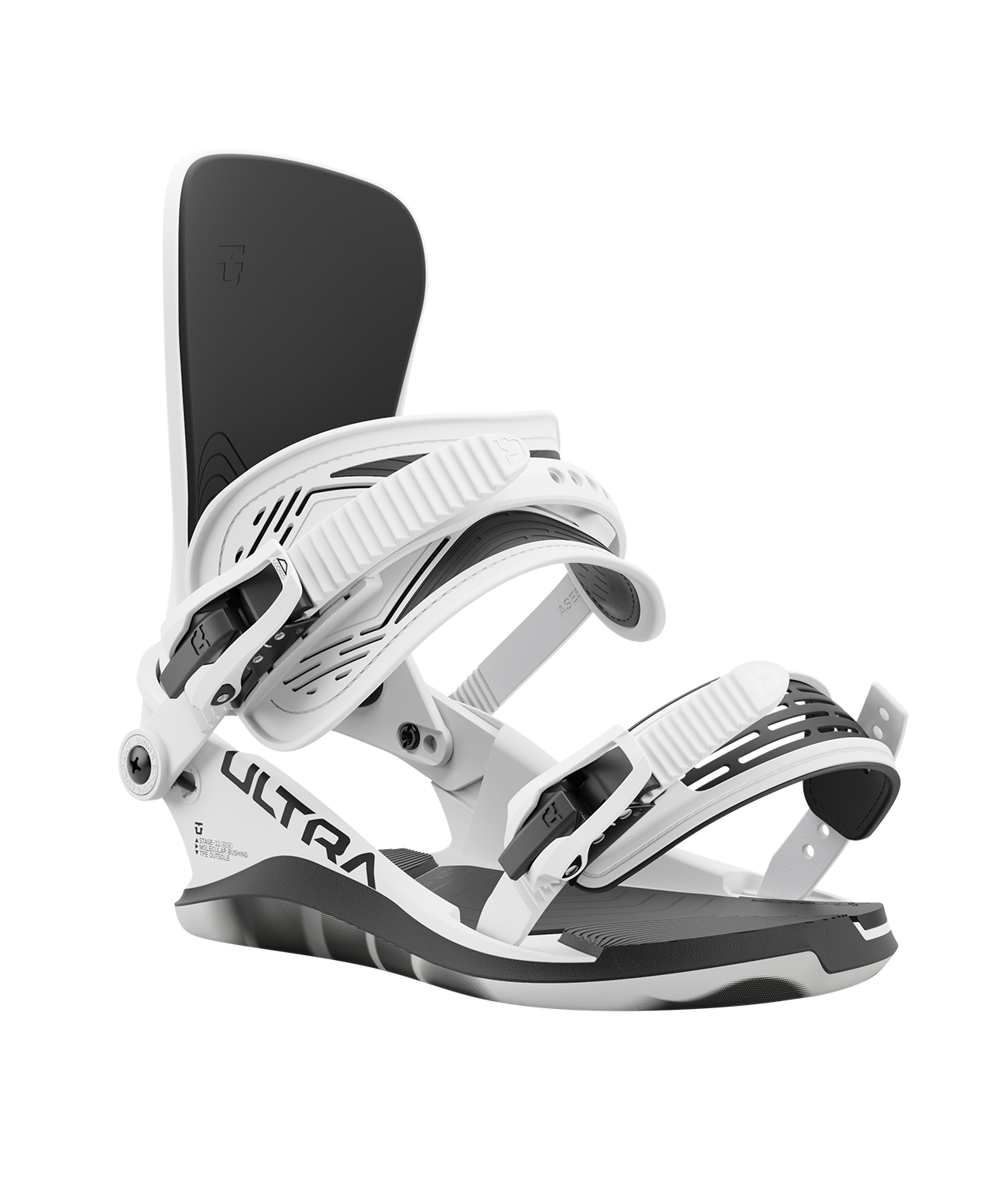 Union ultra 24/25 model snowboard bindings, matt white with white adjustable straps. black union ultra logos