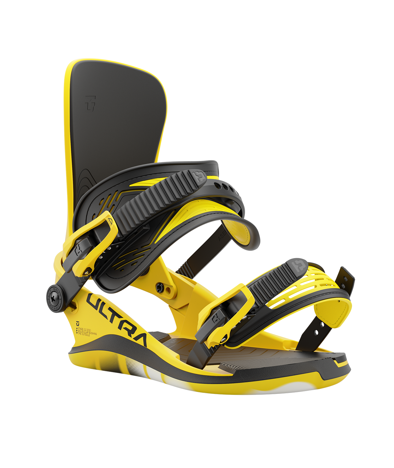 Union ultra 24/25 model snowboard bindings, matt yellow with black adjustable straps. black union ultra logos