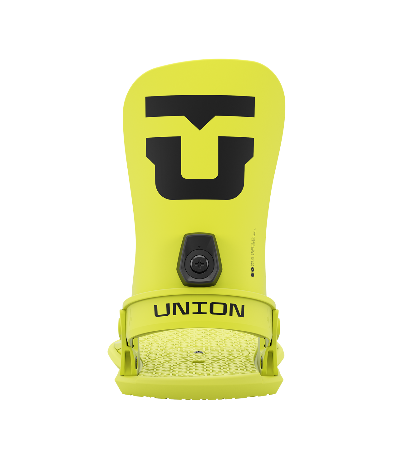 Union strata 24/25 model snowboard bindings, matt acid green with black adjustable straps. black union strata logos