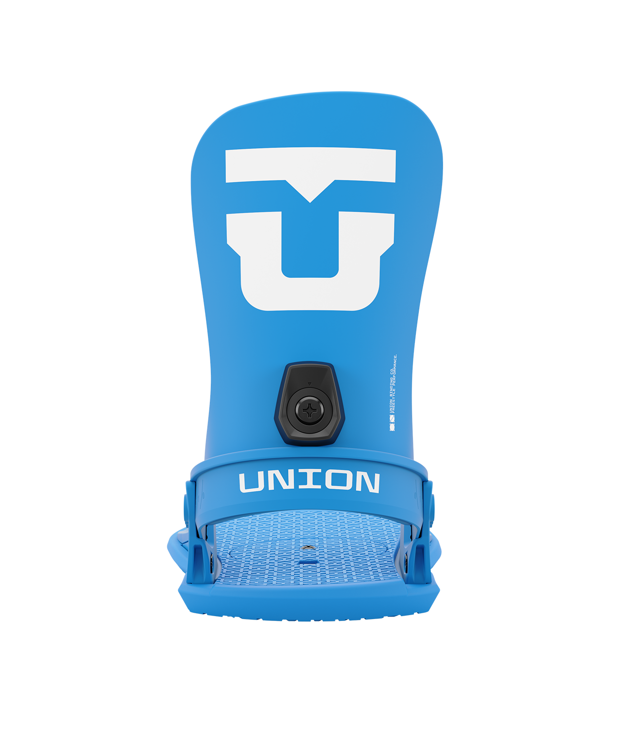 Union strata 24/25 model snowboard bindings, matt blue with black adjustable straps. white union strata logos