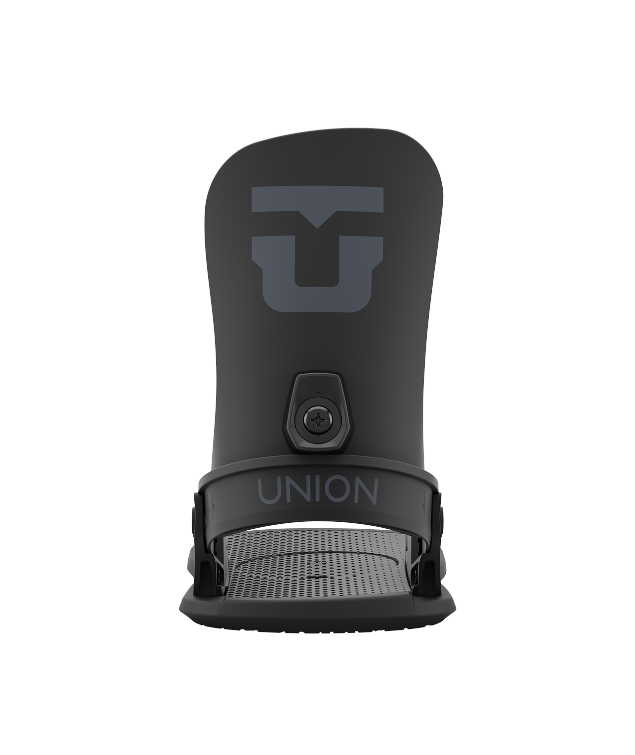 Union legacy 24/25 model snowboard bindings, matt black with black adjustable straps. grey union legacy logos