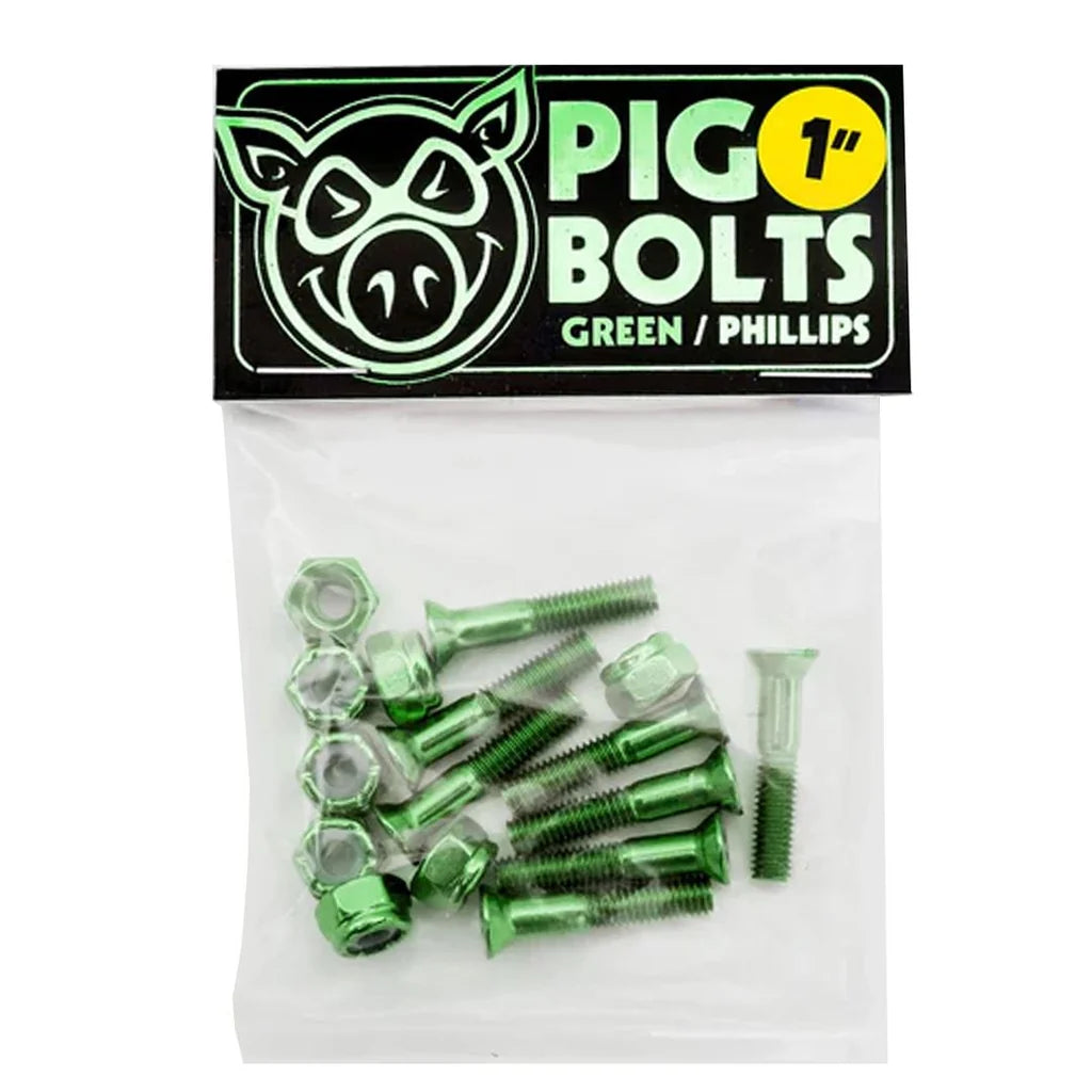Pig Wheels Anodised Green 1" Phillips Bolts