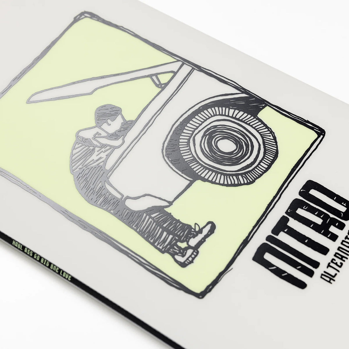 Vintage-style illustration of a person with a radio on a white background