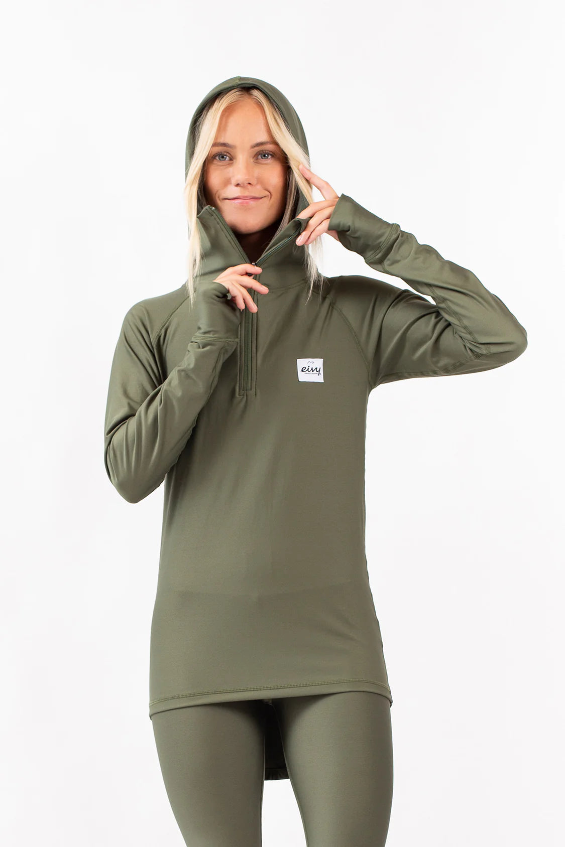 Eivy Icecold Zip Hood Top - Forest Green - Base Layer