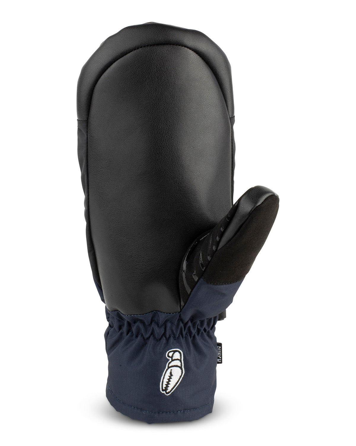 crab grab punch mitt in navy with red banding and grab grab writing large across the knuckles