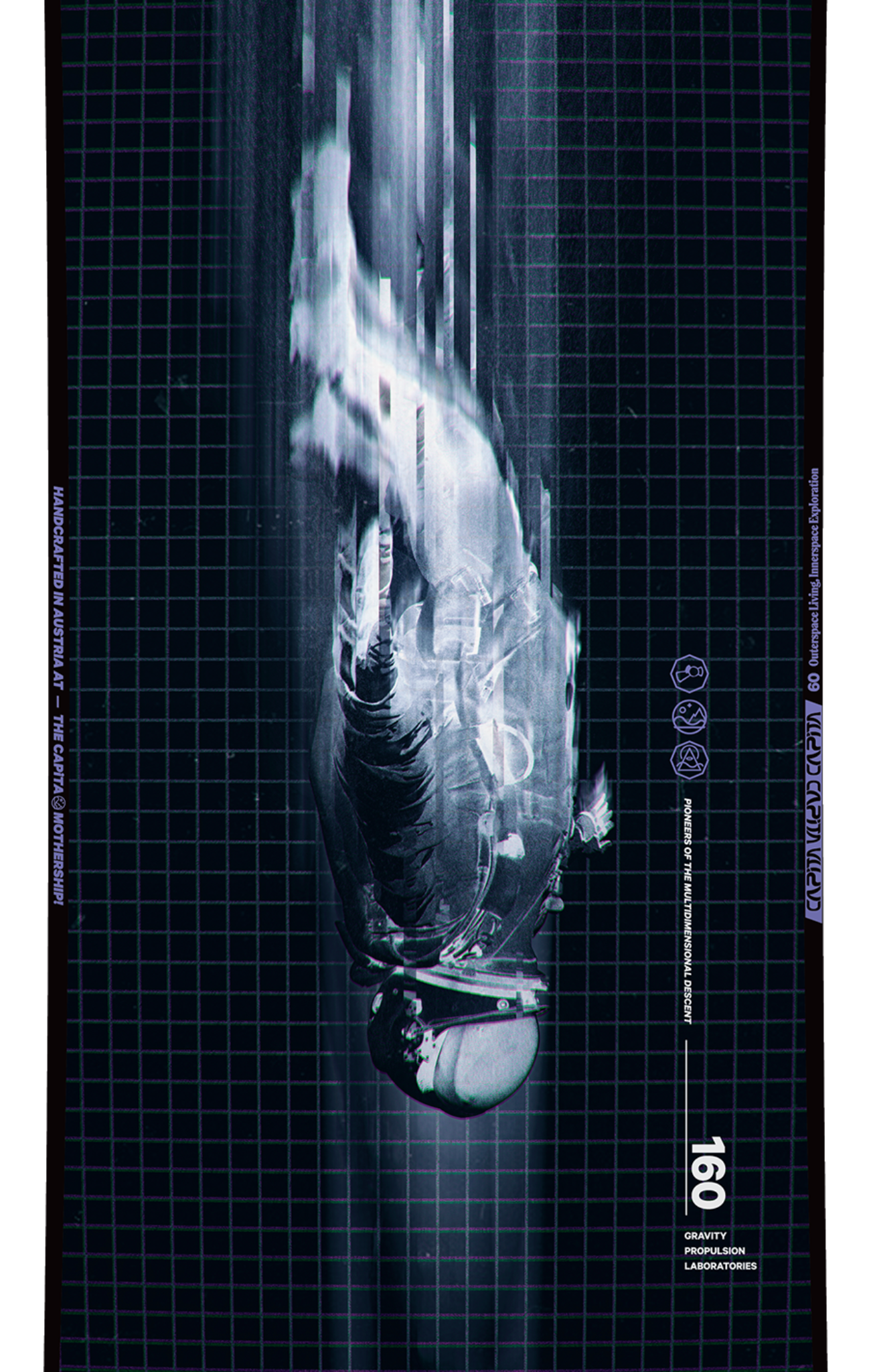 Capita Outerspace Living 2024 Capita Outerspace Living 2024 Snowboard top and bottom image, close up on top image, astronaut image flying through space. . 