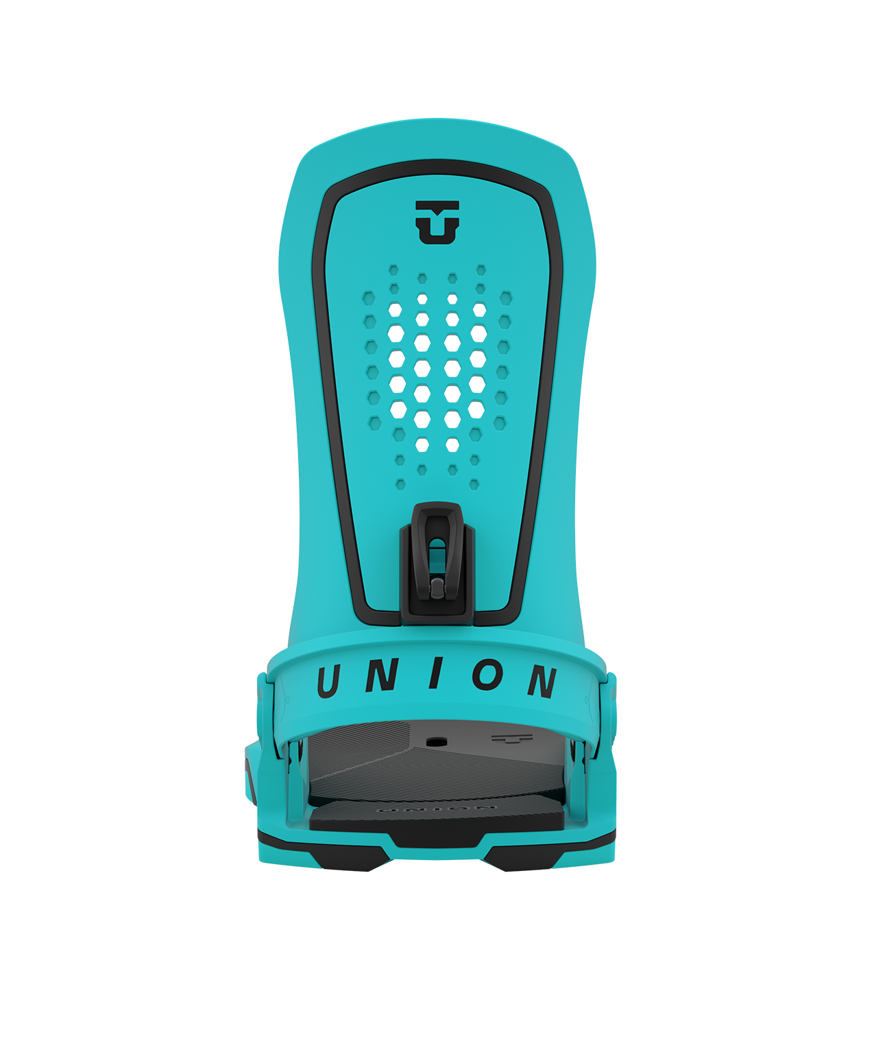 Union force 23/24 model snowboard bindings, matt cyan with black adjustable straps. black union force logos