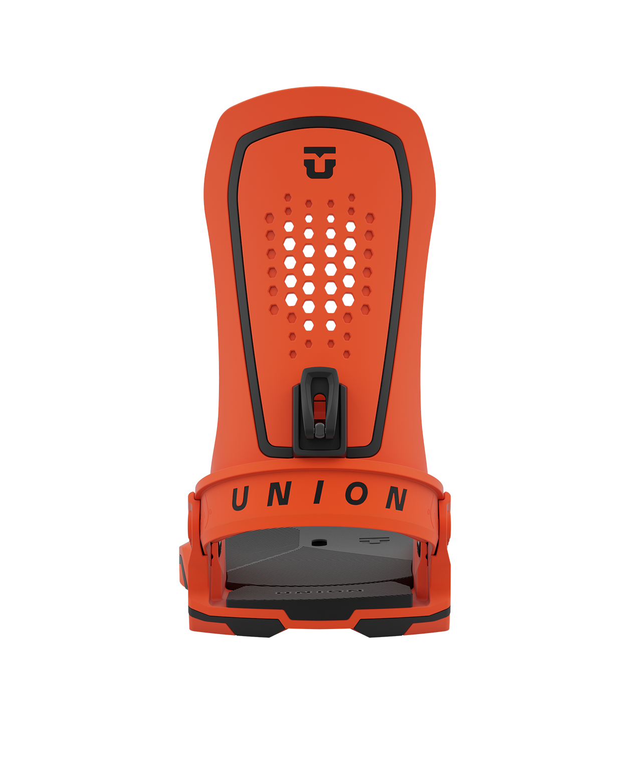 Union force 23/24 model snowboard bindings, matt orange with black adjustable straps. black union force logos