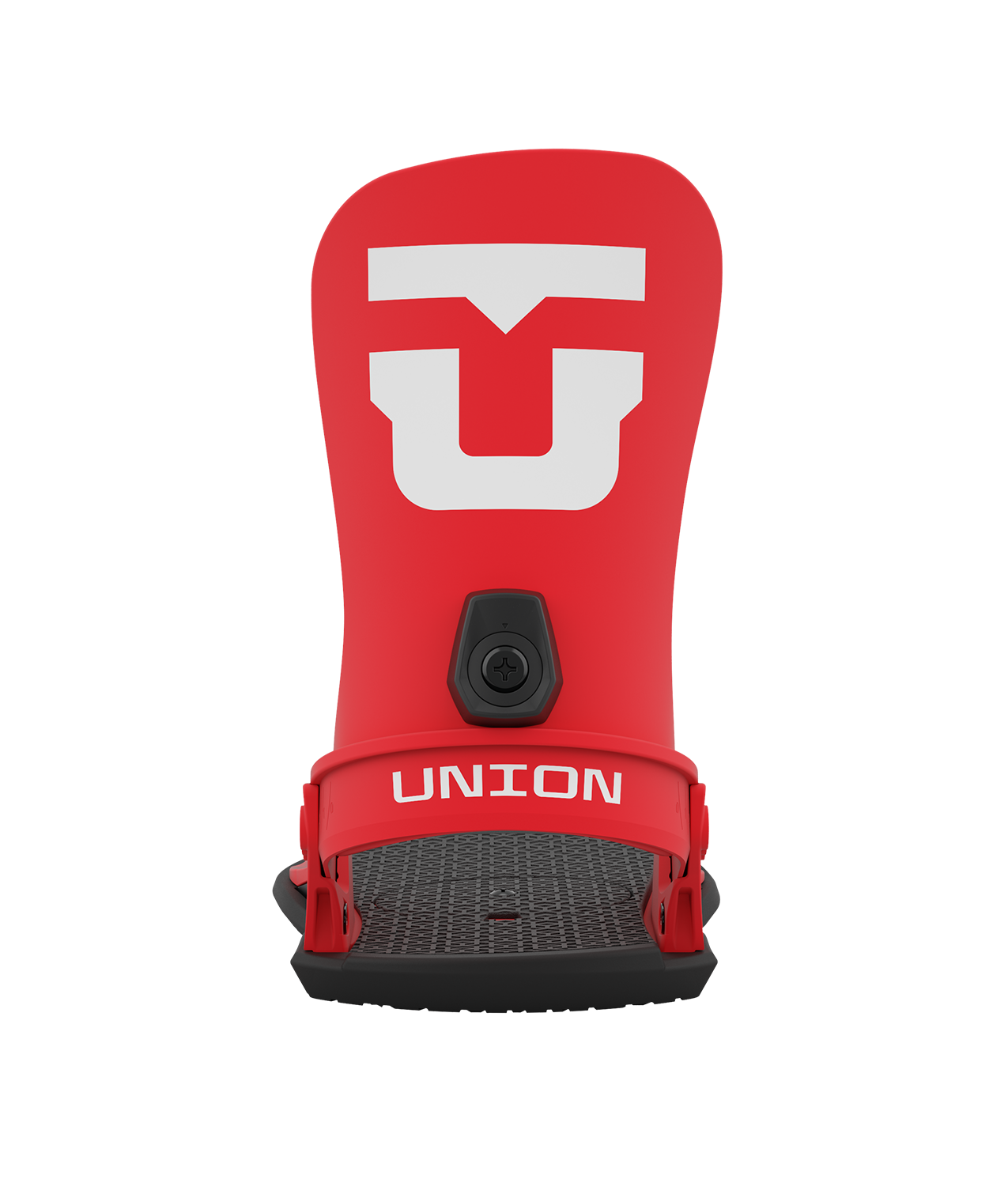 Union strata 23/24 model snowboard bindings, matt red with black adjustable straps. white union strata logos