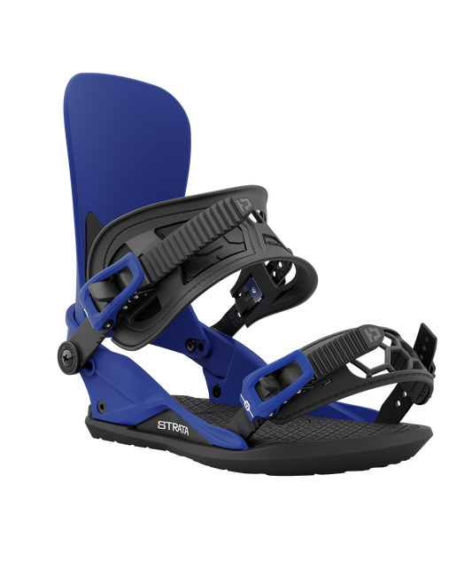 Union strata 23/24 model snowboard bindings, matt blue with black adjustable straps. white union strata logos