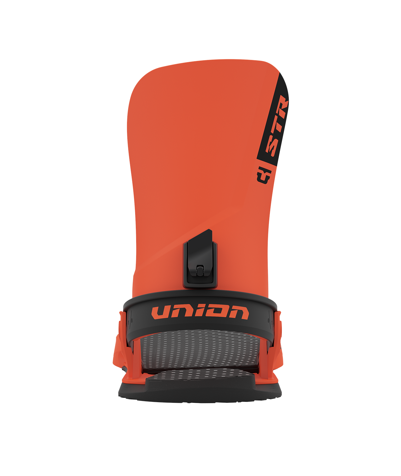 Union str 23/24 model snowboard bindings, matt hunter orange with black adjustable straps. black union str logos 