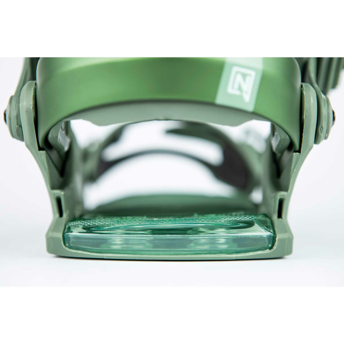 nitro team, factory craft snowboard bindings. matt green with green adjustable straps and white logos