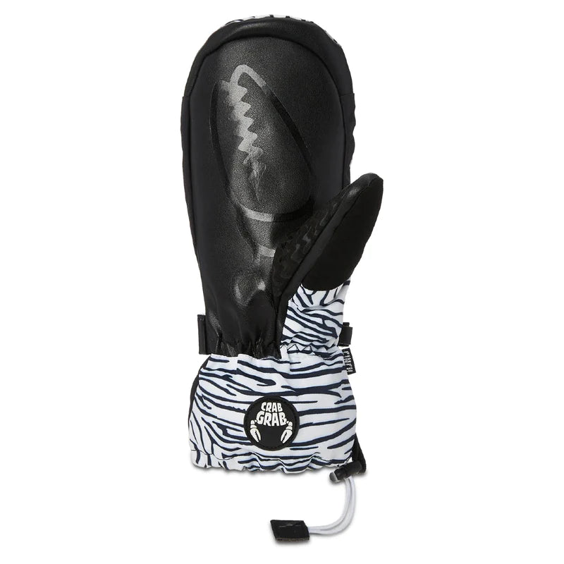 crab grab Desiree mitt, gauntlet style mitt, black with zebra print 