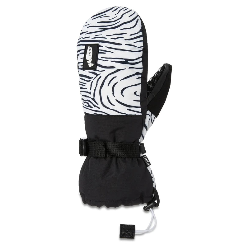 crab grab Desiree mitt, gauntlet style mitt, black with zebra print 